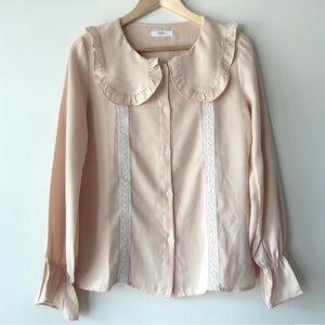 Unique Vintage Cream Blouse with Lace Trim